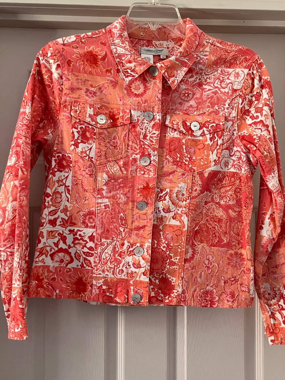 Coldwater Creek Coral Patchwork Denim Jacket size M